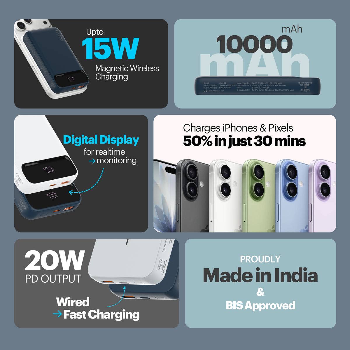 STUFFCOOL CLICK 10 10000MAH POWER BANK MAGNETIC WIRELESS POWER BANK