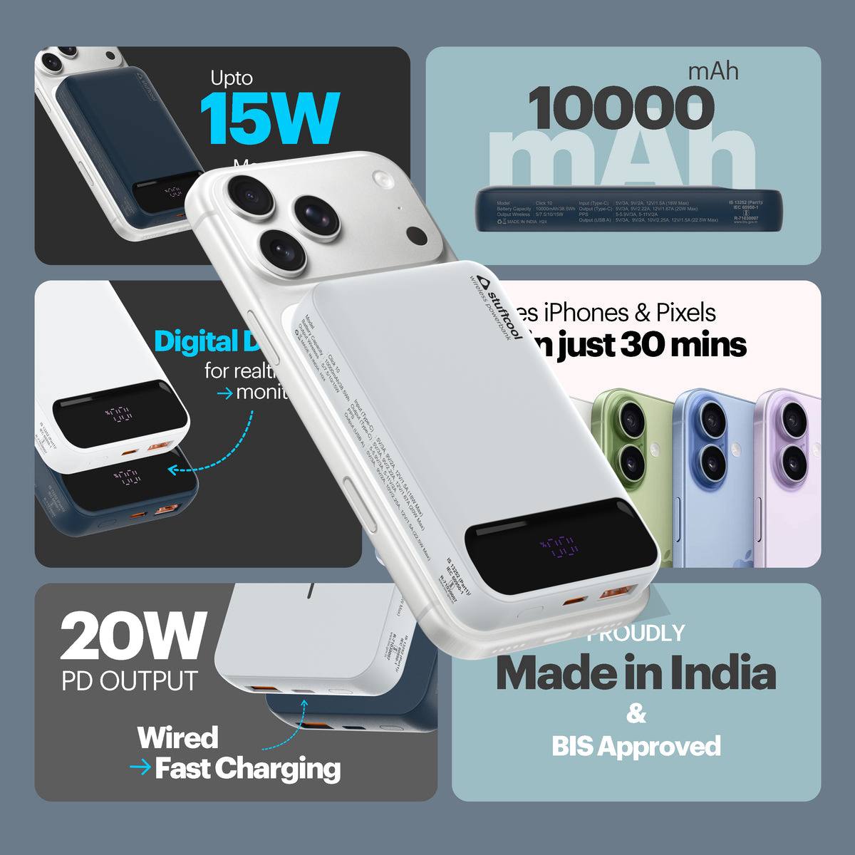 STUFFCOOL CLICK 10 10000MAH POWER BANK MAGNETIC WIRELESS POWER BANK