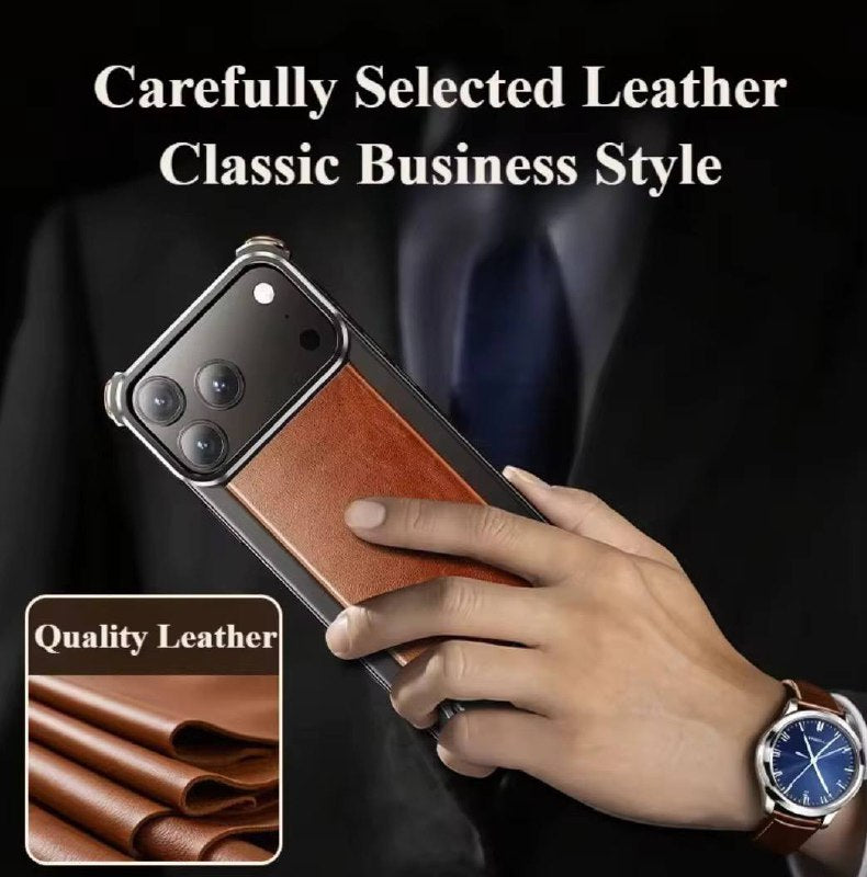 Luxury Magnetic Leather Phone Case for iPhone 17 Pro Max With Hidden Stand Frameless Aluminum Alloy Bumper Shockproof Cover