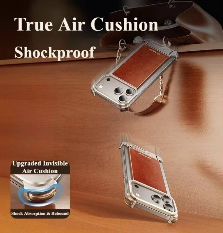 Luxury Magnetic Leather Phone Case for iPhone 17 Pro Max With Hidden Stand Frameless Aluminum Alloy Bumper Shockproof Cover