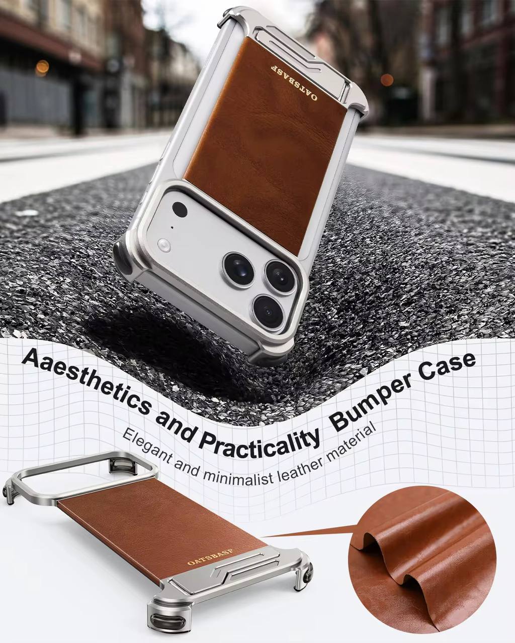 Luxury Magnetic Leather Phone Case for iPhone 17 Pro Max With Hidden Stand Frameless Aluminum Alloy Bumper Shockproof Cover