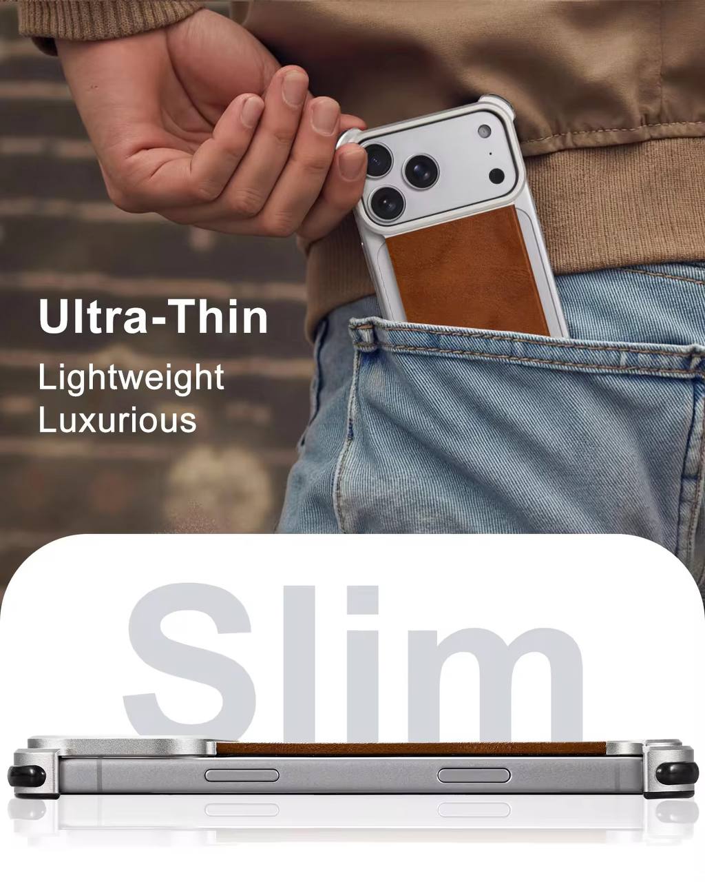 Luxury Magnetic Leather Phone Case for iPhone 17 Pro Max With Hidden Stand Frameless Aluminum Alloy Bumper Shockproof Cover