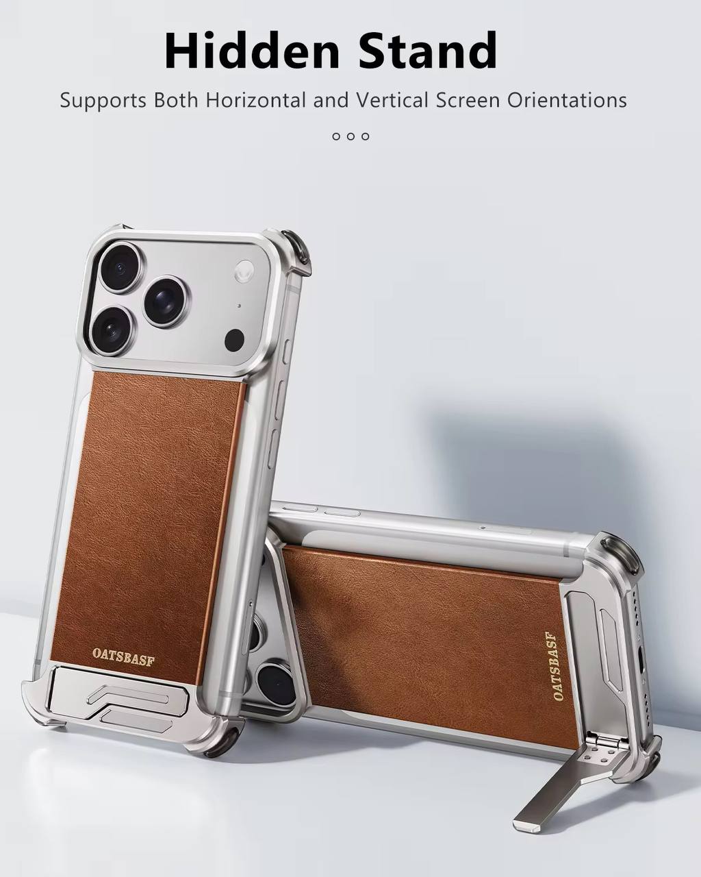 Luxury Magnetic Leather Phone Case for iPhone 17 Pro Max With Hidden Stand Frameless Aluminum Alloy Bumper Shockproof Cover