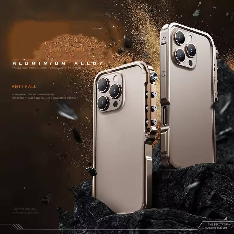 High-End Fun Phone Case Armor Design Aluminum Alloy Phone Case Anti-Drop Heat Dissipation Protective Cover for iPhone 17 Pro Max