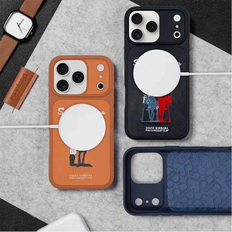 iPhone Genuine Leather Original Santa Barbara Polo Club Questa Series Case with Magsafe - Orange