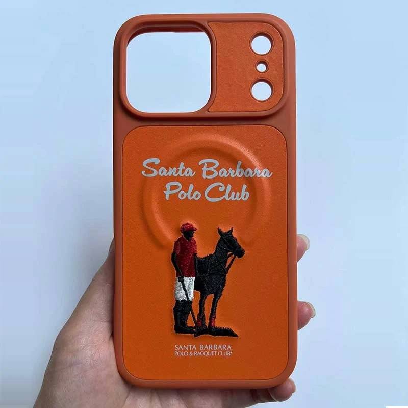 iPhone Genuine Leather Original Santa Barbara Polo Club Questa Series Case with Magsafe - Orange