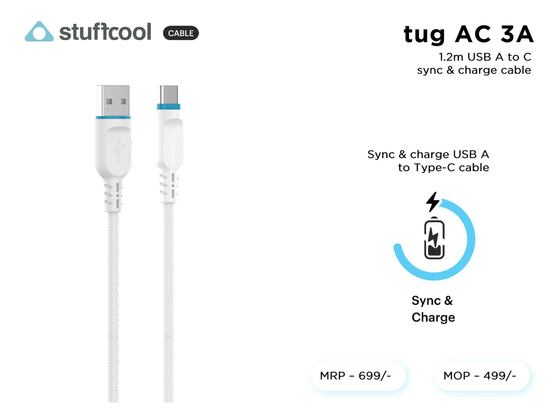 tug AC 3A 1.2M USB A to C CHARGE CABLE USB TO C stuffcool