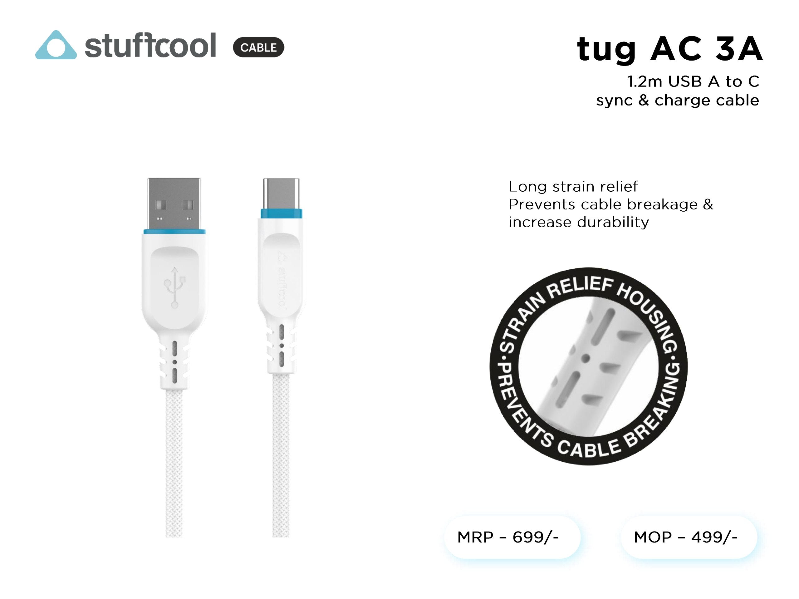 tug AC 3A 1.2M USB A to C CHARGE CABLE USB TO C stuffcool