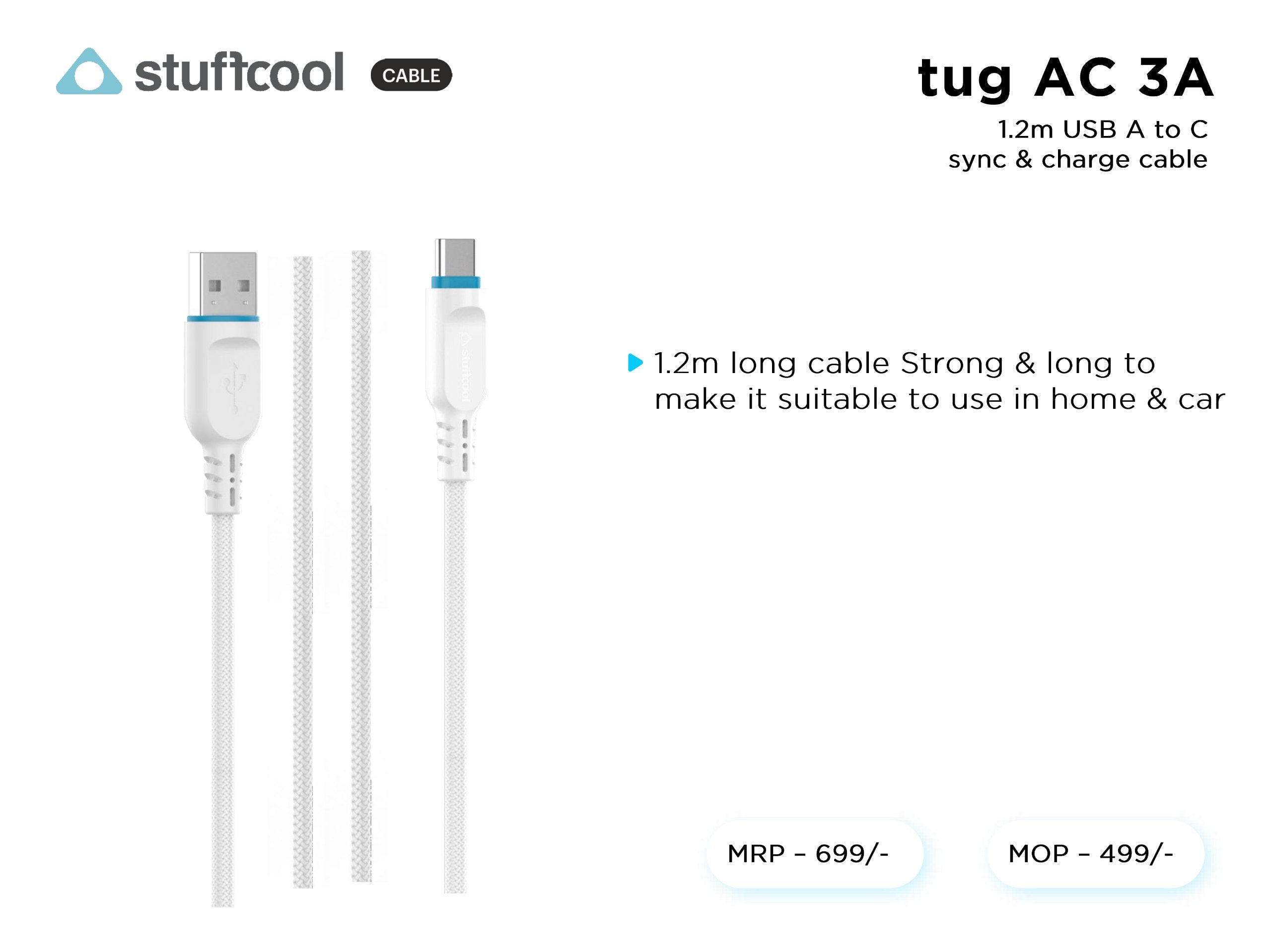 tug AC 3A 1.2M USB A to C CHARGE CABLE USB TO C stuffcool