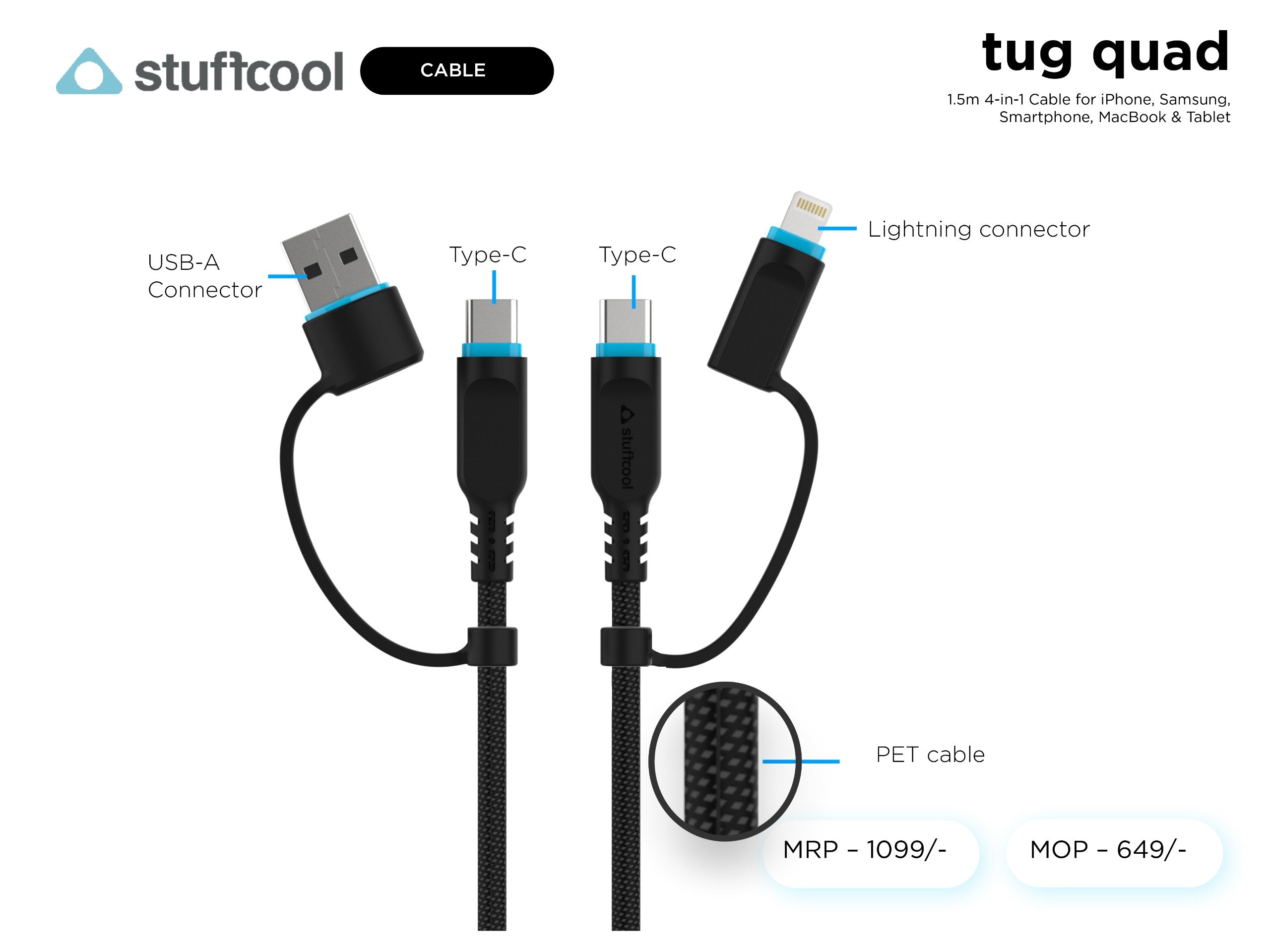 tug quad 1.5m 4 in 1 cable stuffcool