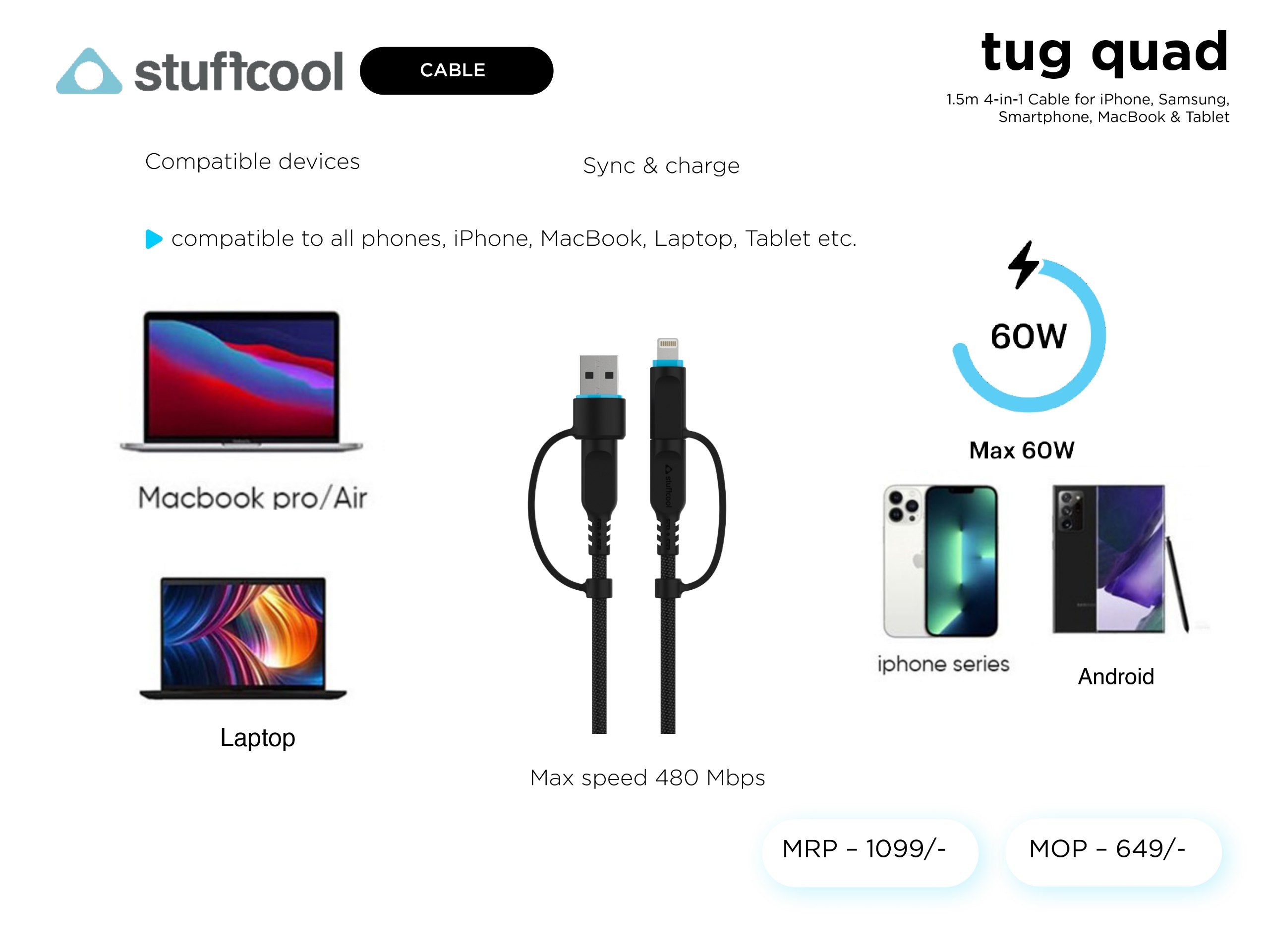 tug quad 1.5m 4 in 1 cable stuffcool