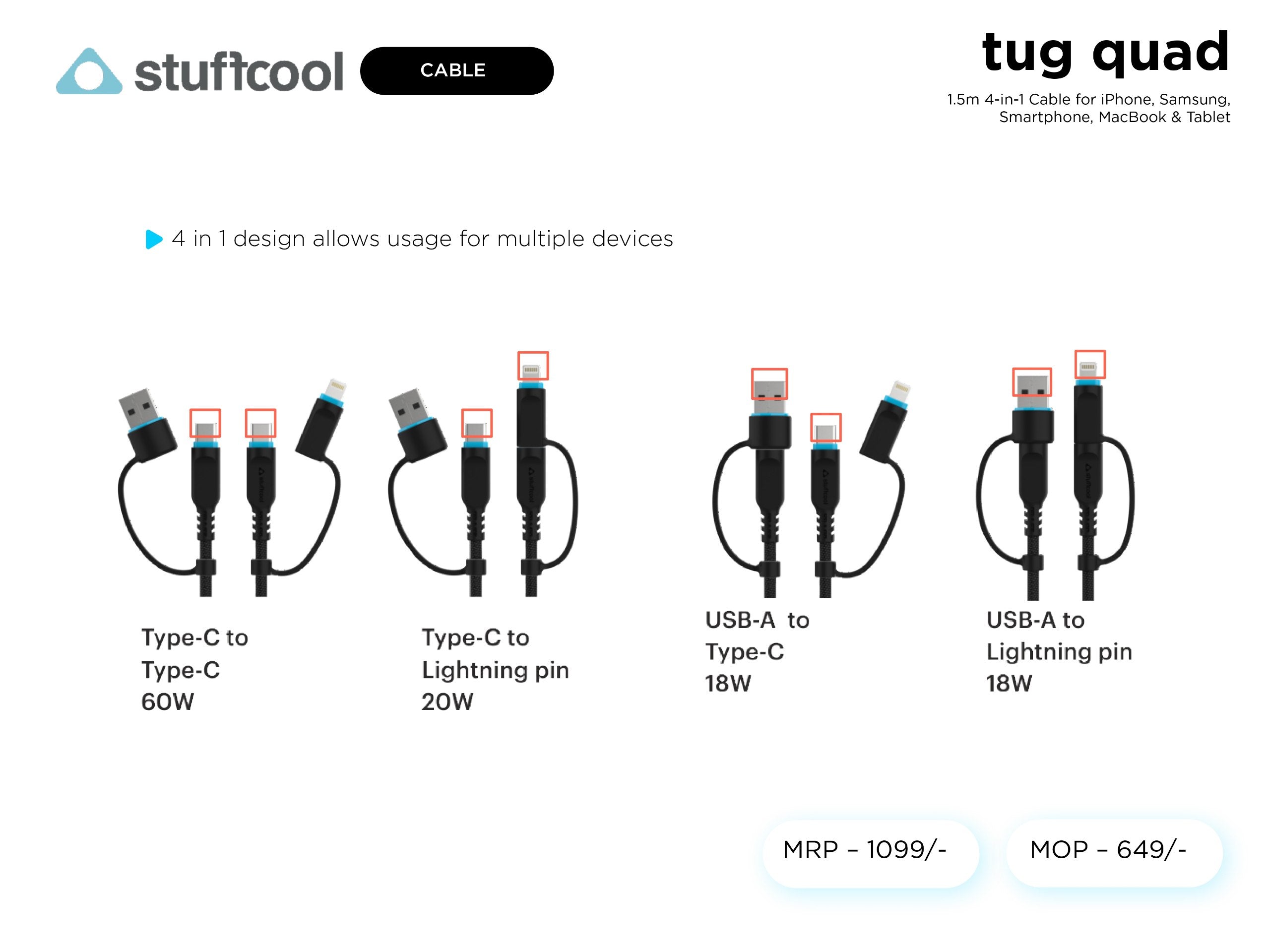 tug quad 1.5m 4 in 1 cable stuffcool